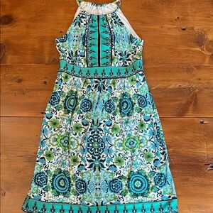 London Times Women's Midi Dress in Turquoise and White